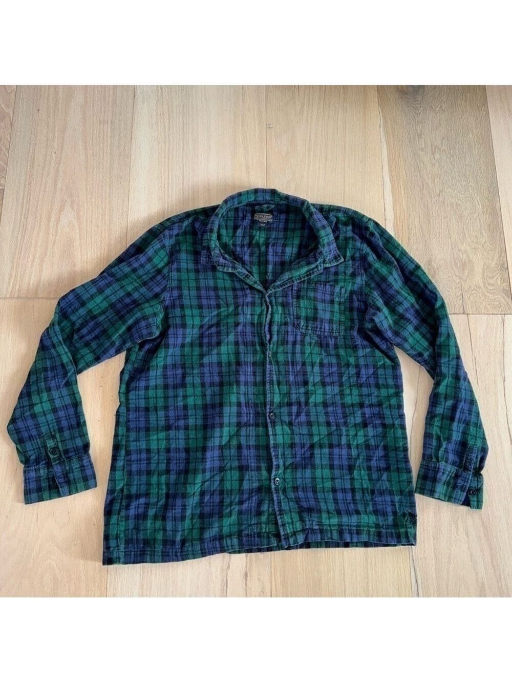 Pendleton Green & Blue Pajama Top Long Sleeve Shirt Size Large